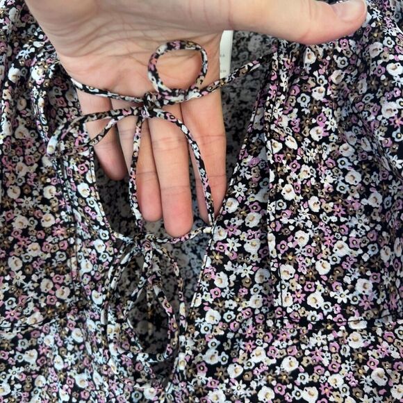 H&M Floral Print Ruffle Collar Tie Neck Long Sleeve Peasant Blouse Size Small - Picture 5 of 9